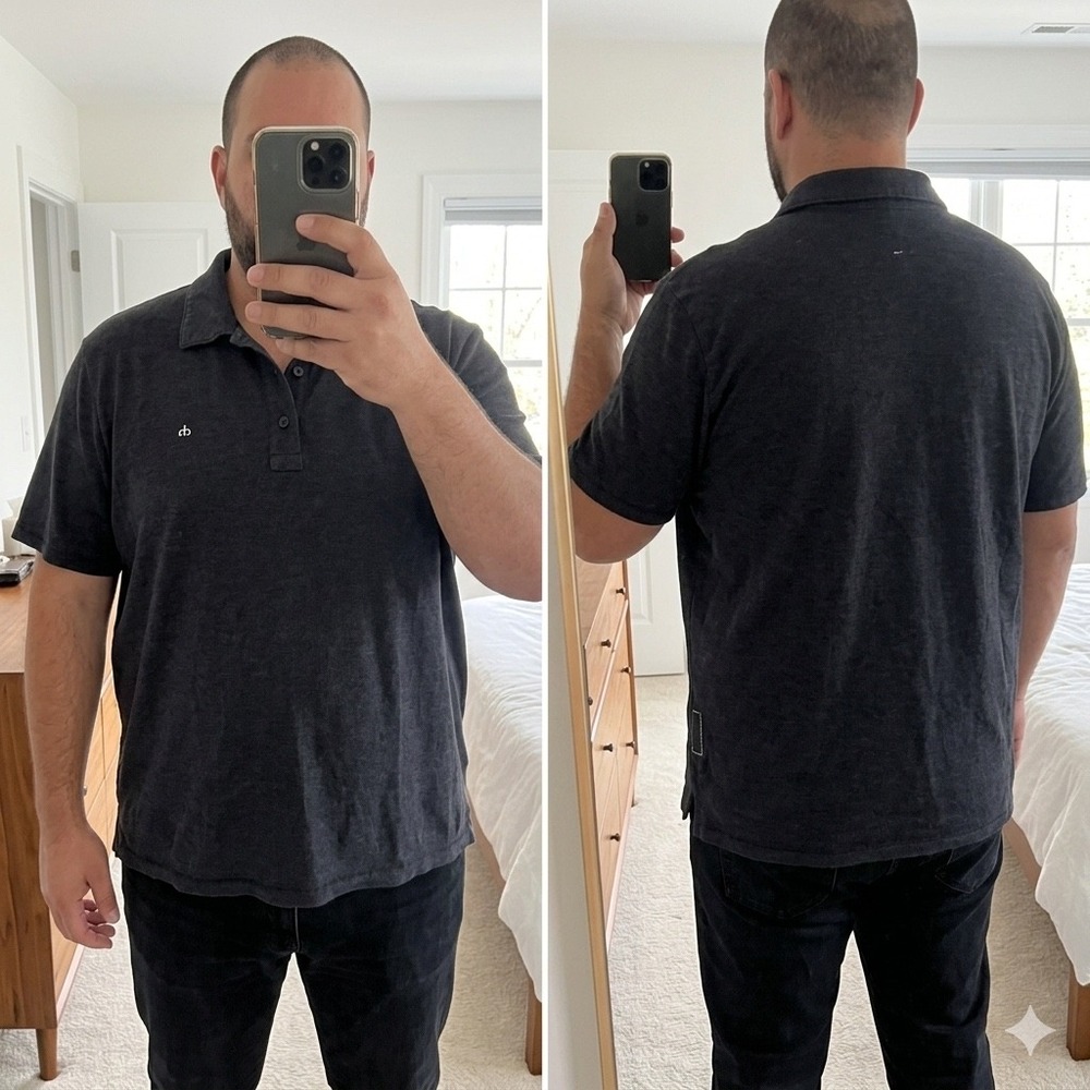 Rag & Bone Standard Issue Men XXL Charcoal Grey Knit Short Sleeve Polo Shirt
